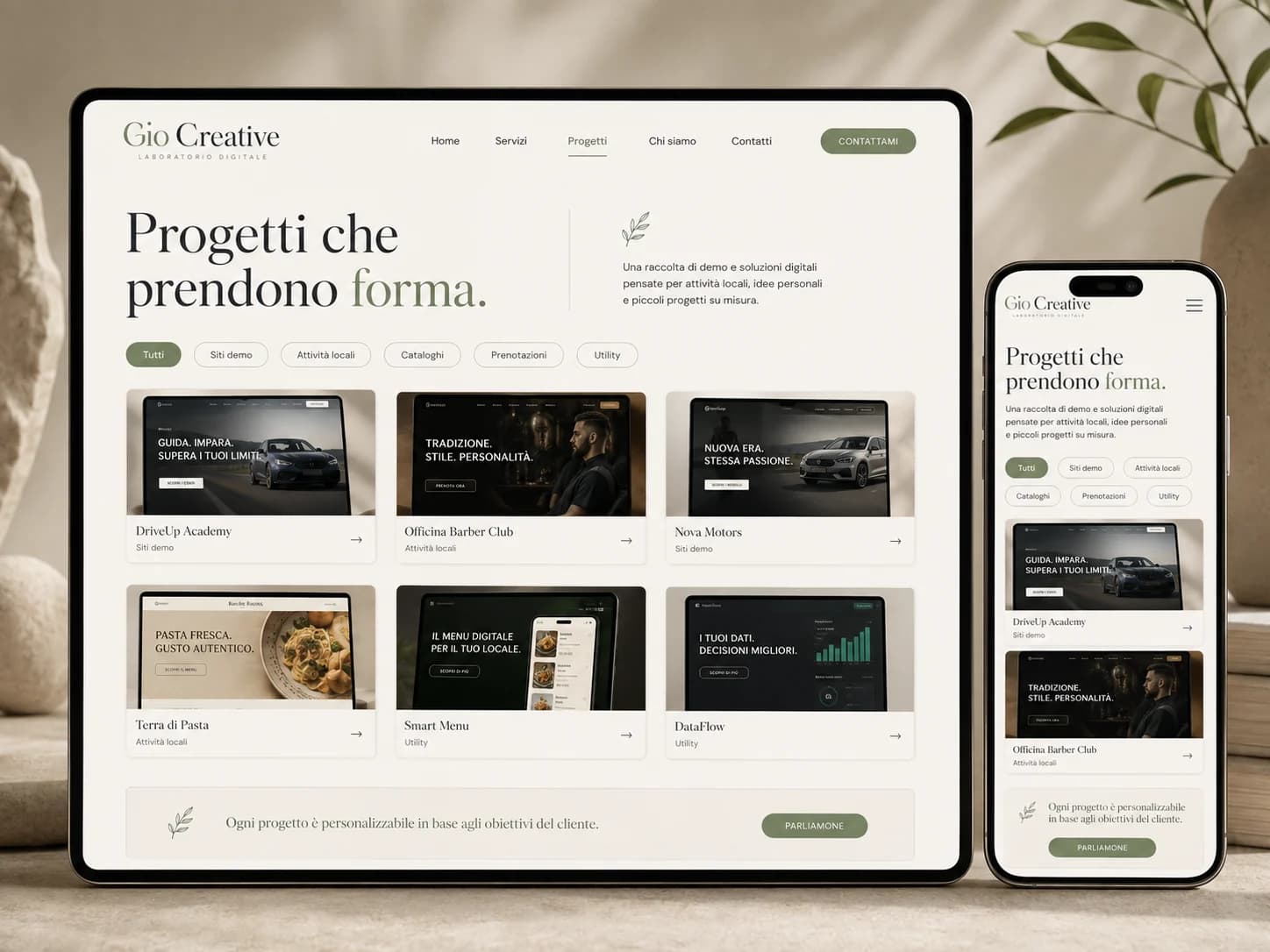 Anteprima responsive della pagina progetti